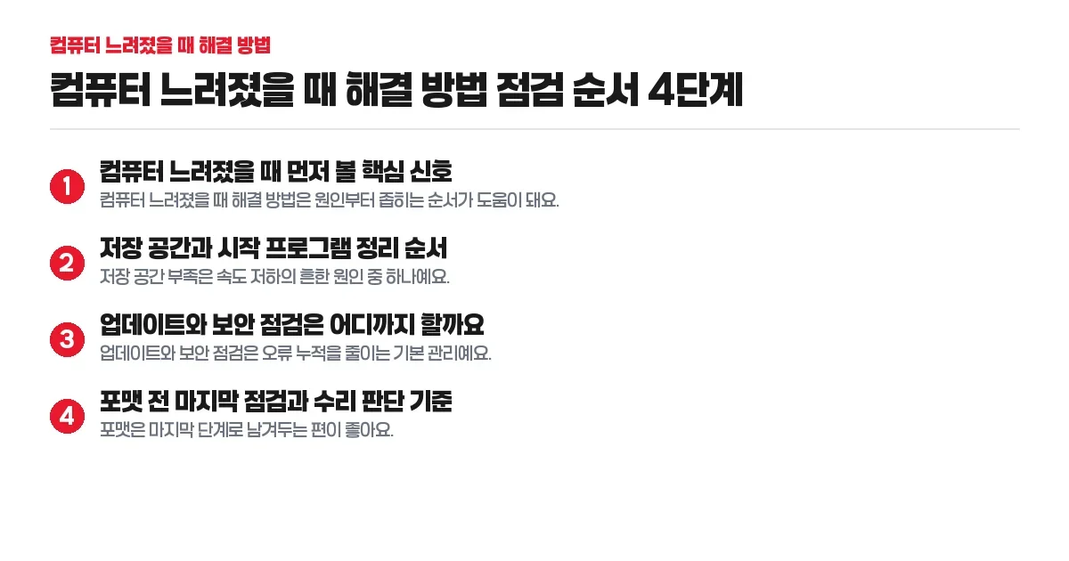 컴퓨터 느려졌을 때 해결 방법 핵심 단계 정리